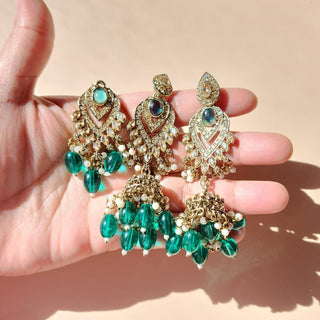 Emmie Teal Blue Polki Necklace Set with Tikka - ECLAT INDIAN JEWELSNecklace SetsBlue