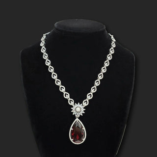 Esha Red CZ Diamond Necklace Set - ECLAT INDIAN JEWELSNecklace SetsRed