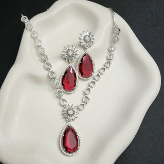 Esha Red CZ Diamond Necklace Set - ECLAT INDIAN JEWELSNecklace SetsRed