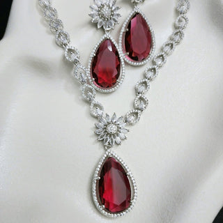 Esha Red CZ Diamond Necklace Set - ECLAT INDIAN JEWELSNecklace SetsRed