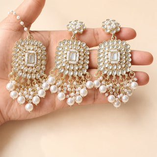 Esme White Kundan Tikka Set - ECLAT INDIAN JEWELSEarringsWhite