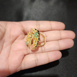 Esther Mint Green & Pink Gold Adjustable Diamond Simulant Ring - ECLAT INDIAN JEWELSRingsMulticolour