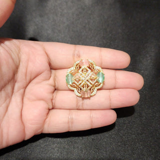 Esther Mint Green & Pink Gold Adjustable Diamond Simulant Ring - ECLAT INDIAN JEWELSRingsMulticolour