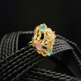 Esther Mint Green & Pink Gold Adjustable Diamond Simulant Ring - ECLAT INDIAN JEWELSRingsMulticolour