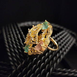 Esther Mint Green & Pink Gold Adjustable Diamond Simulant Ring - ECLAT INDIAN JEWELSRingsMulticolour