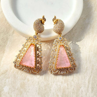 Eva Pink 22k Gold Plated Doublet CZ Luxury Earrings - ECLAT INDIAN JEWELSEarringsPink