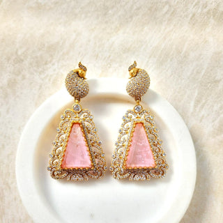 Eva Pink 22k Gold Plated Doublet CZ Luxury Earrings - ECLAT INDIAN JEWELSEarringsPink
