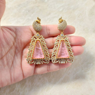 Eva Pink 22k Gold Plated Doublet CZ Luxury Earrings - ECLAT INDIAN JEWELSEarringsPink