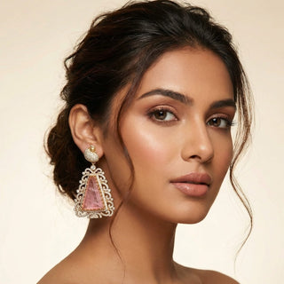 Eva Pink 22k Gold Plated Doublet CZ Luxury Earrings - ECLAT INDIAN JEWELSEarringsPink