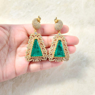 Eva Sea Green 22k Gold Plated Doublet CZ Luxury Earrings - ECLAT INDIAN JEWELSEarringsGreen