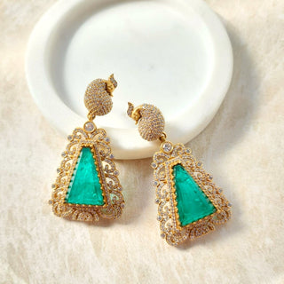 Eva Sea Green 22k Gold Plated Doublet CZ Luxury Earrings - ECLAT INDIAN JEWELSEarringsGreen