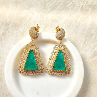Eva Sea Green 22k Gold Plated Doublet CZ Luxury Earrings - ECLAT INDIAN JEWELSEarringsGreen
