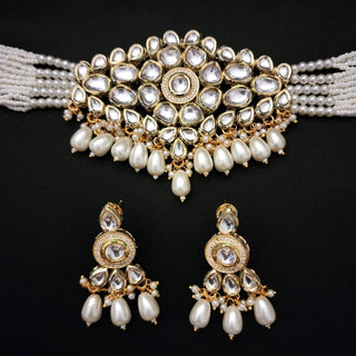 Eva White Kundan Choker Necklace Set - ECLAT INDIAN JEWELSNecklace SetsWhite