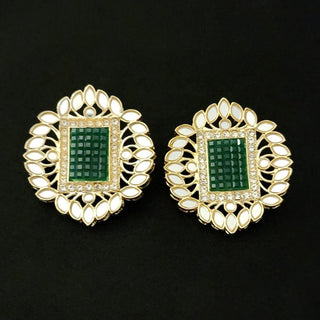 Eve Green Mirror Stud Earrings - ECLAT INDIAN JEWELSEarringsGreen