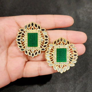 Eve Green Mirror Stud Earrings - ECLAT INDIAN JEWELSEarringsGreen