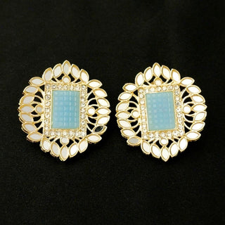 Eve Light Blue Mirror Stud Earrings - ECLAT INDIAN JEWELSEarringsBlue