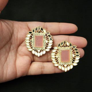 Eve Light Pink Mirror Stud Earrings - ECLAT INDIAN JEWELSEarringsPink