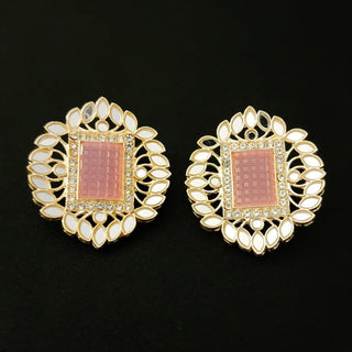 Eve Light Pink Mirror Stud Earrings - ECLAT INDIAN JEWELSEarringsPink