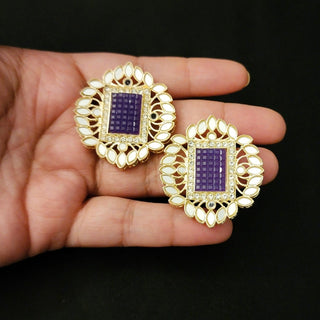 Eve Purple Mirror Stud Earrings - ECLAT INDIAN JEWELSEarringsPurple