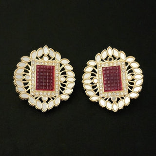 Eve Ruby Pink Mirror Stud Earrings - ECLAT INDIAN JEWELSEarringsPink