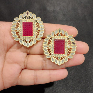 Eve Ruby Pink Mirror Stud Earrings - ECLAT INDIAN JEWELSEarringsPink