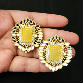 Eve Yellow Mirror Stud Earrings - ECLAT INDIAN JEWELSEarringsYellow