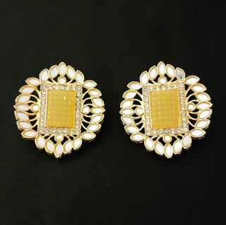 Eve Yellow Mirror Stud Earrings - ECLAT INDIAN JEWELSEarringsYellow