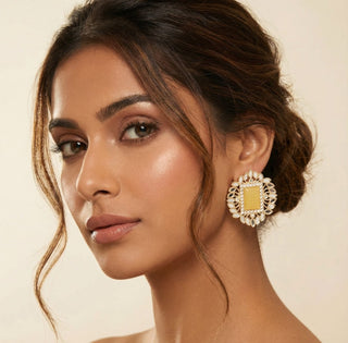 Eve Yellow Mirror Stud Earrings - ECLAT INDIAN JEWELSEarringsYellow