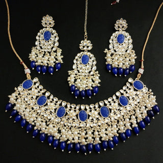 Evelyn Blue Kundan Choker Necklace Set - ECLAT INDIAN JEWELSNecklace SetsBlue