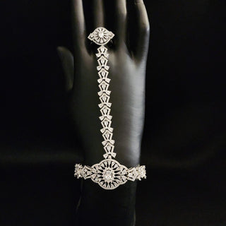 Evelyn Diamond Simulant Hathphool (Single) - ECLAT INDIAN JEWELSHath PhoolSilver