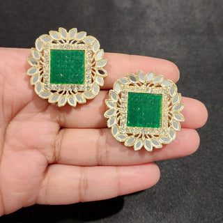 Evelyn Green Mirror Stud Earrings - ECLAT INDIAN JEWELSEarringsGreen