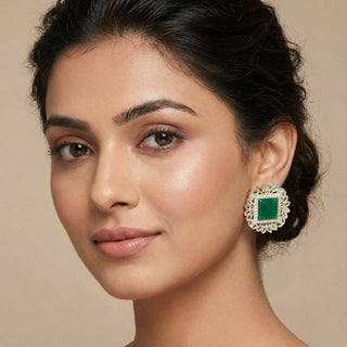 Evelyn Green Mirror Stud Earrings - ECLAT INDIAN JEWELSEarringsGreen