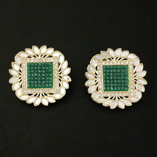 Evelyn Green Mirror Stud Earrings - ECLAT INDIAN JEWELSEarringsGreen