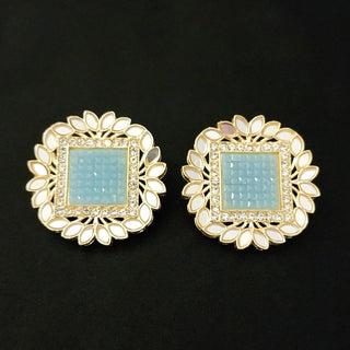 Evelyn Light Blue Mirror Stud Earrings - ECLAT INDIAN JEWELSEarringsBlue