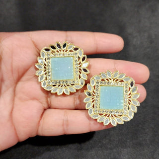 Evelyn Light Blue Mirror Stud Earrings - ECLAT INDIAN JEWELSEarringsBlue