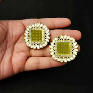 Evelyn Mehndi Green Mirror Stud Earrings - ECLAT INDIAN JEWELSEarringsGreen