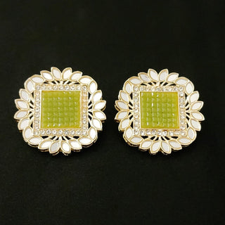 Evelyn Mehndi Green Mirror Stud Earrings - ECLAT INDIAN JEWELSEarringsGreen