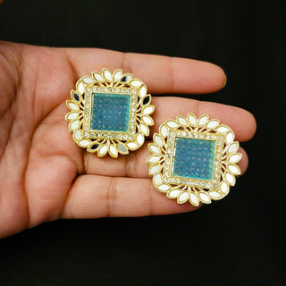 Evelyn Pale Blue Mirror Stud Earrings - ECLAT INDIAN JEWELSEarringsBlue