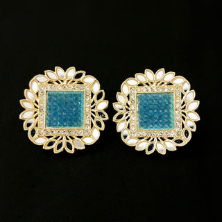 Evelyn Pale Blue Mirror Stud Earrings - ECLAT INDIAN JEWELSEarringsBlue