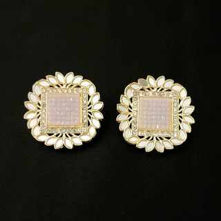 Evelyn Pastel Pink Mirror Stud Earrings - ECLAT INDIAN JEWELSEarringsPink