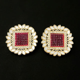 Evelyn Ruby Pink Mirror Stud Earrings - ECLAT INDIAN JEWELSEarringsPink