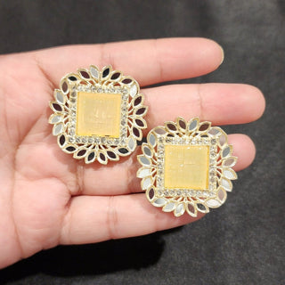 Evelyn Yellow Mirror Stud Earrings - ECLAT INDIAN JEWELSEarringsYellow