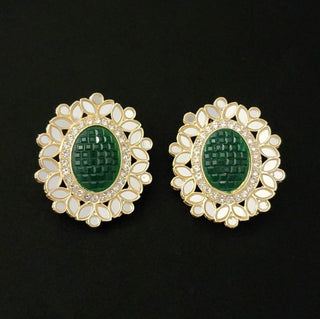 Everly Green Mirror Stud Earrings - ECLAT INDIAN JEWELSEarringsGreen