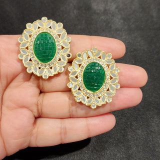 Everly Green Mirror Stud Earrings - ECLAT INDIAN JEWELSEarringsGreen