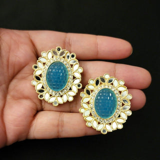 Everly Light Blue Mirror Stud Earrings - ECLAT INDIAN JEWELSEarringsBlue