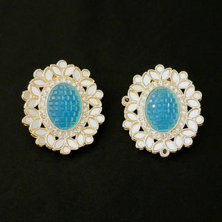 Everly Light Blue Mirror Stud Earrings - ECLAT INDIAN JEWELSEarringsBlue