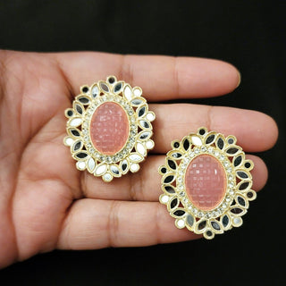 Everly Pink Mirror Stud Earrings - ECLAT INDIAN JEWELSEarringsPink