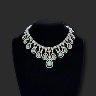 Fallon Mint Green CZ Diamond Simulant Necklace Set with Maang Tikka - ECLAT INDIAN JEWELSNecklace SetsGreen