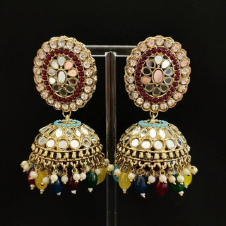 Farah Multicolour Mirror Dome Jhumka Tikka Set - ECLAT INDIAN JEWELSTikka SetsMulticolour