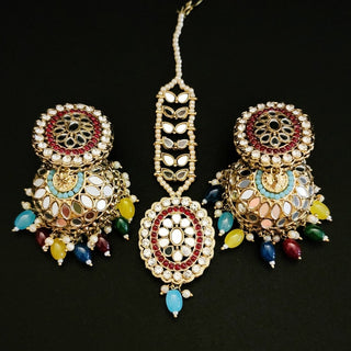 Farah Multicolour Mirror Dome Jhumka Tikka Set - ECLAT INDIAN JEWELSTikka SetsMulticolour